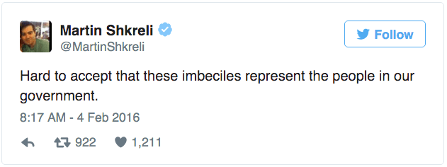 Shkreli Congress tweet