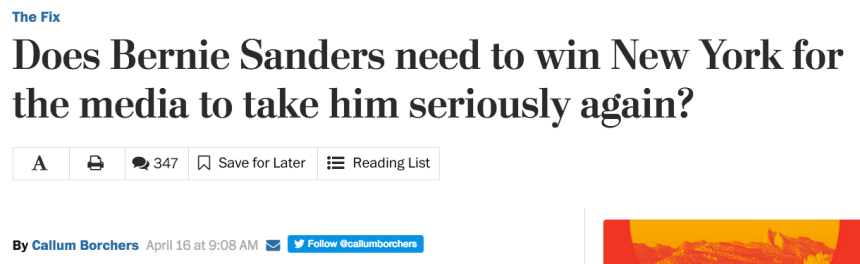 Washington Post Bernie headline