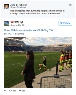 Ra[inoe kneels during national anthem